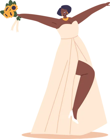 La mariée afro-américaine tient un bouquet de tournesol  Illustration