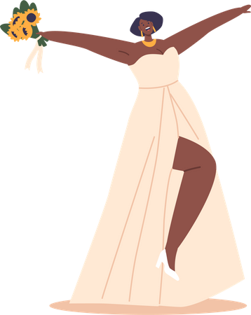 La mariée afro-américaine tient un bouquet de tournesol  Illustration