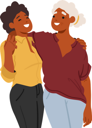 La mère et la fille adulte respirent l'attention et la compréhension  Illustration