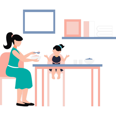 La mère nourrit le bébé  Illustration