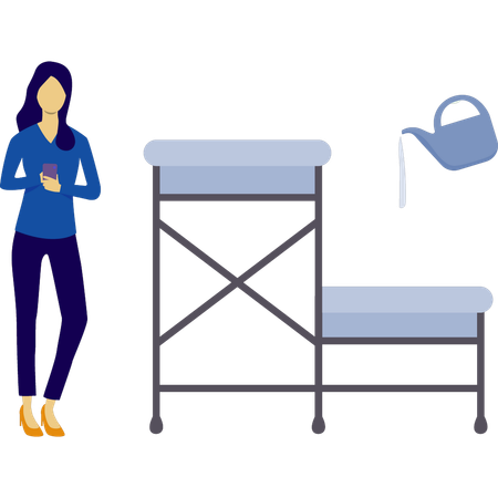 La mujer está lavando la mesa  Ilustración