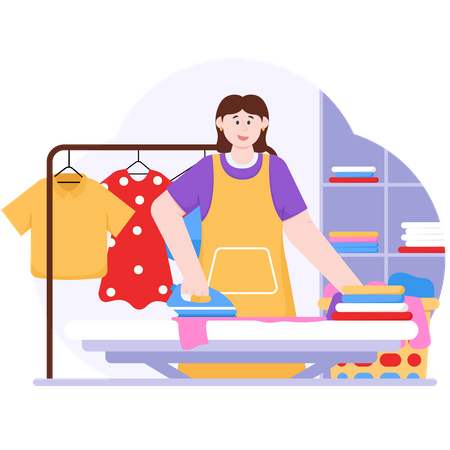 La mujer está planchando la ropa  Ilustración