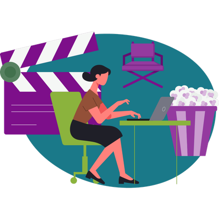 La mujer está trabajando en la película.  Ilustración