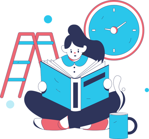 La mujer lee el libro hasta altas horas de la noche  Ilustración