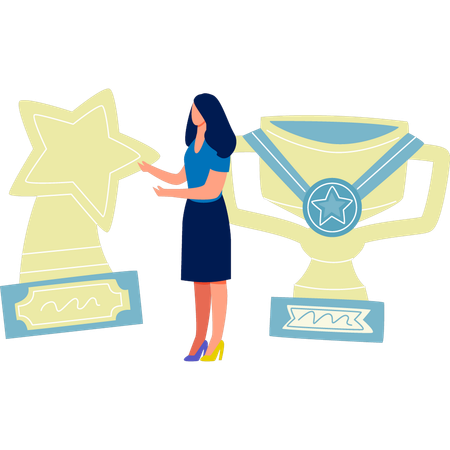 La mujer presenta el trofeo de la Copa del Mundo.  Ilustración