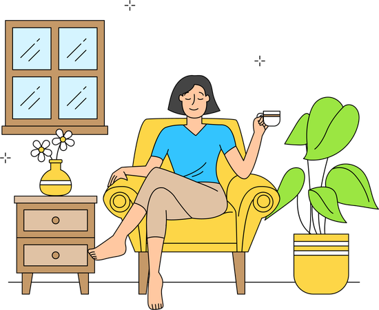 La mujer se está relajando.  Ilustración