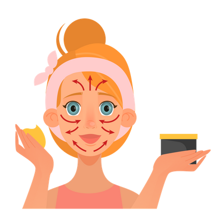 La mujer se preocupa por la belleza del rostro.  Ilustración