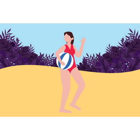 La niña juega con una pelota de playa.  Illustration