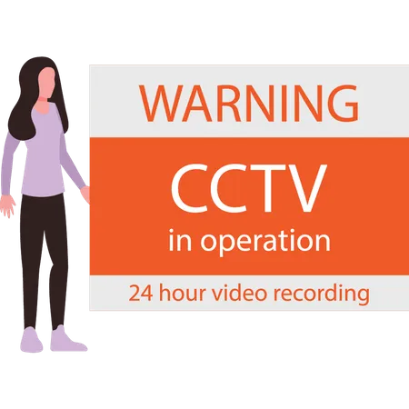 La Nina Esta Mirando La Advertencia De CCTV Ilustración