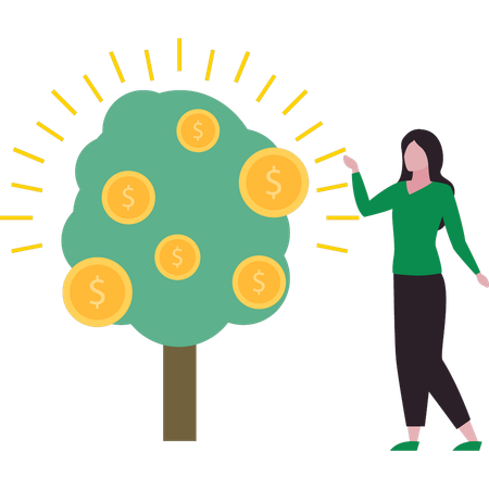 La muchacha está parada al lado del árbol del dólar  Ilustración