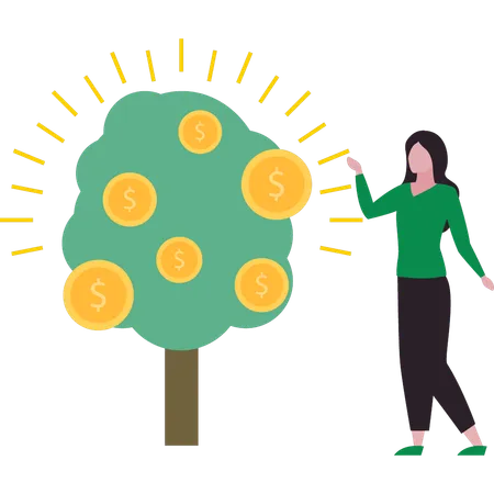 La muchacha está parada al lado del árbol del dólar  Ilustración