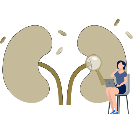 La niña está pensando en el informe médico.  Ilustración