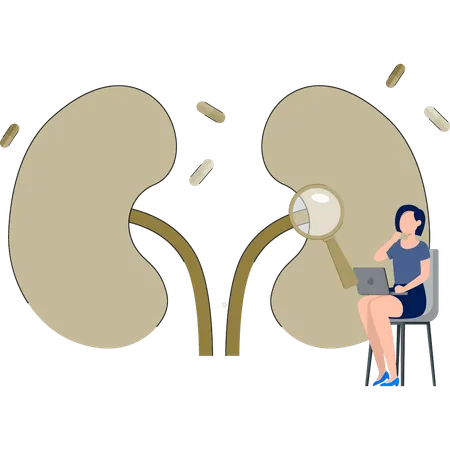 La niña está pensando en el informe médico.  Ilustración