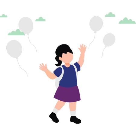 La niña sueña con los globos.  Ilustración