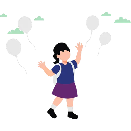 La niña sueña con los globos.  Ilustración