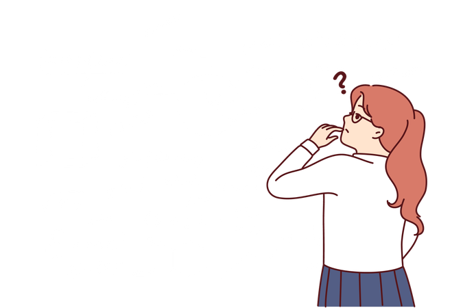 La niña piensa en la fórmula matemática.  Ilustración