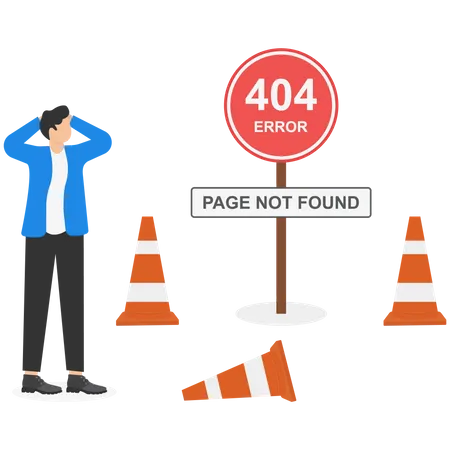 La page que vous avez demandée est introuvable sur la page Web et sur les cônes de signalisation  Illustration