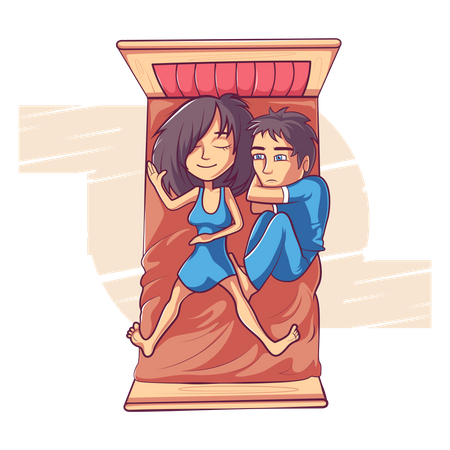 La pareja está durmiendo en la cama  Ilustración