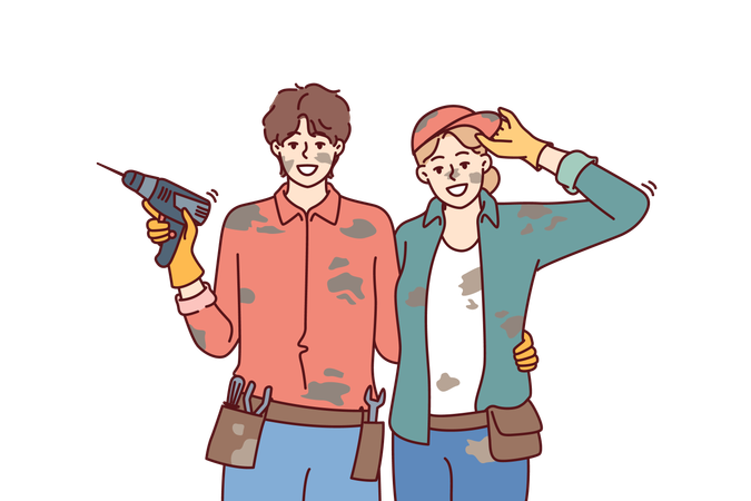 La pareja está reparando su propia casa  Ilustración
