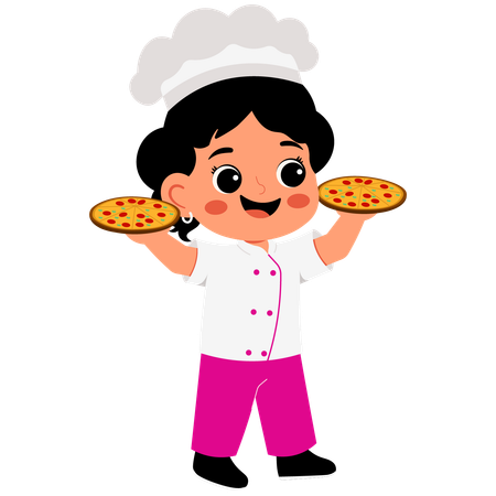 La pequeña chef trae pizza  Ilustración