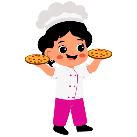 La pequeña chef trae pizza  Ilustración