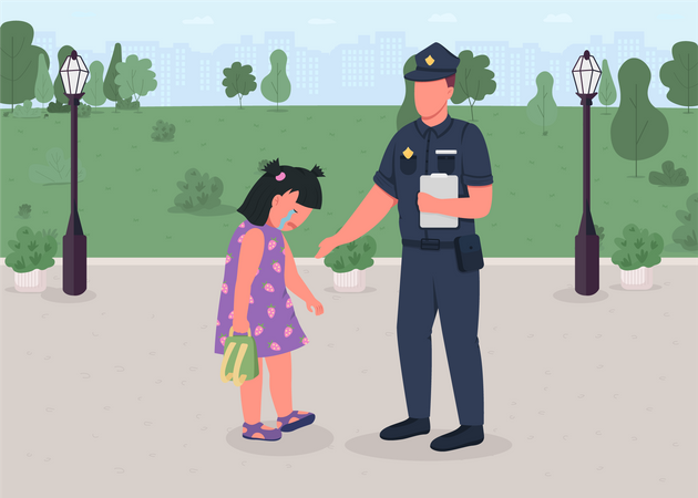 La police aide les enfants  Illustration