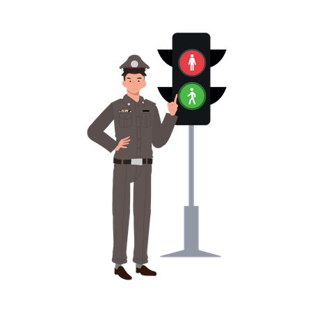 La police de la circulation donne le signal vert aux véhicules  Illustration