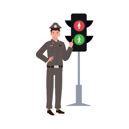 La policía de tránsito da señal verde a los vehículos  Ilustración