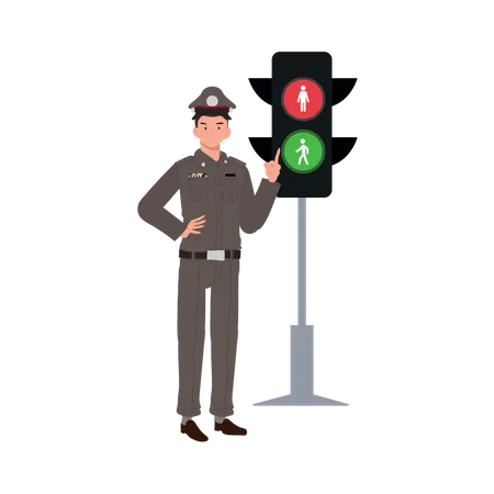 La policía de tránsito da señal verde a los vehículos  Ilustración