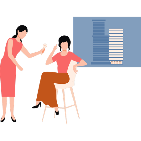 La présentatrice interviewe une fille  Illustration