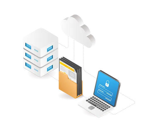 La red de seguridad de datos se almacena en el servidor en la nube.  Illustration