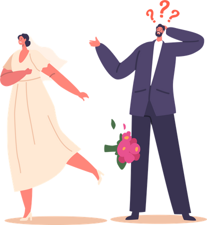 La salida repentina del personaje de la novia durante la ceremonia de boda crea conmoción y confusión  Ilustración