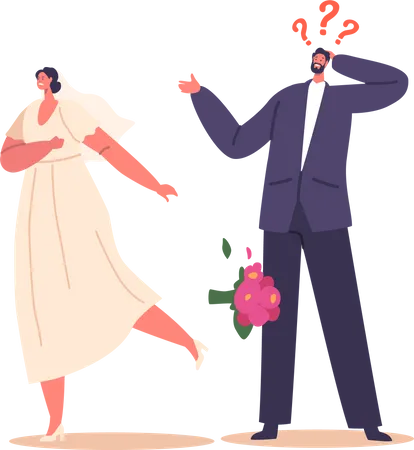 La salida repentina del personaje de la novia durante la ceremonia de boda crea conmoción y confusión  Ilustración