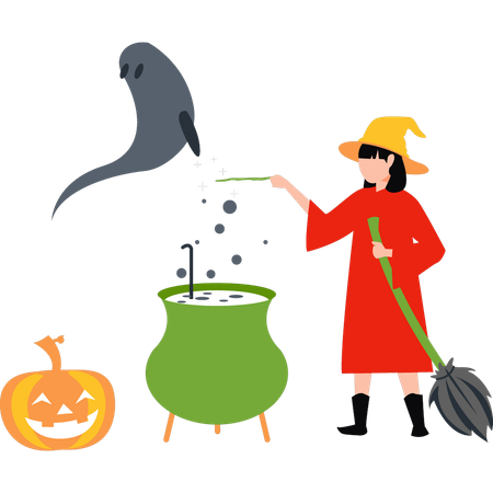 La sorcière prépare une potion d'Halloween  Illustration