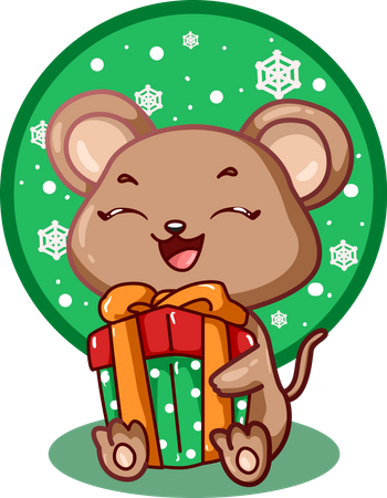 La souris a apporté un cadeau de Noël  Illustration