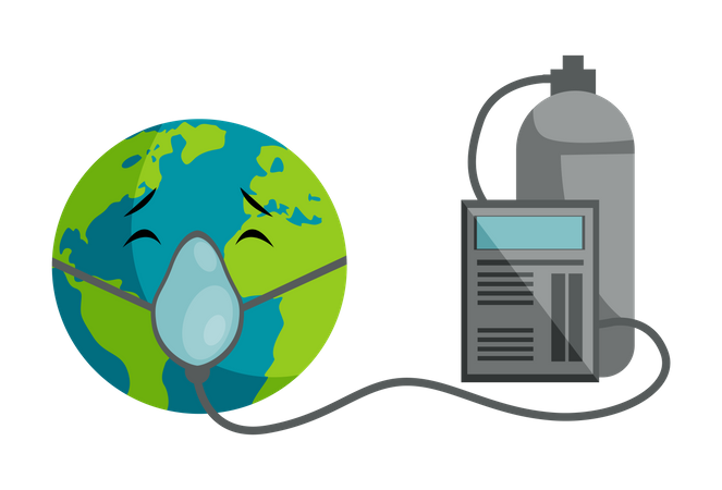 La Terre respire l'oxygène du cylindre  Illustration