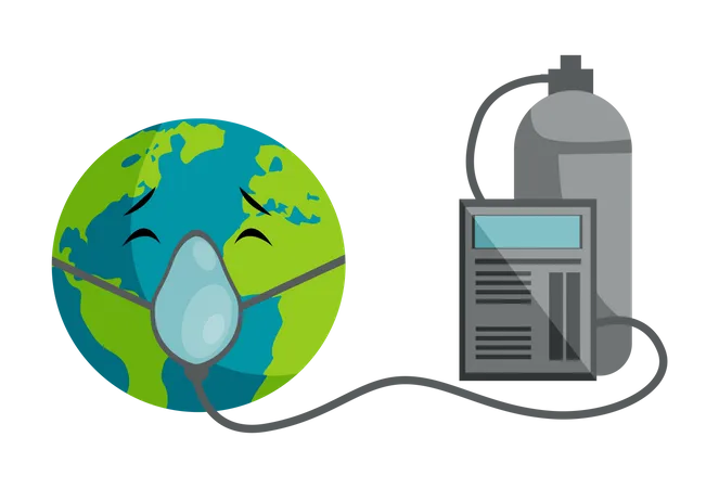 La Terre respire l'oxygène du cylindre  Illustration