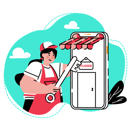 La vendedora cierra su tienda en la plataforma de comercio electrónico  Ilustración