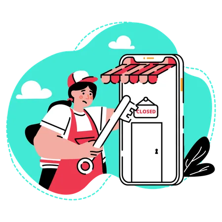 La vendedora cierra su tienda en la plataforma de comercio electrónico  Ilustración