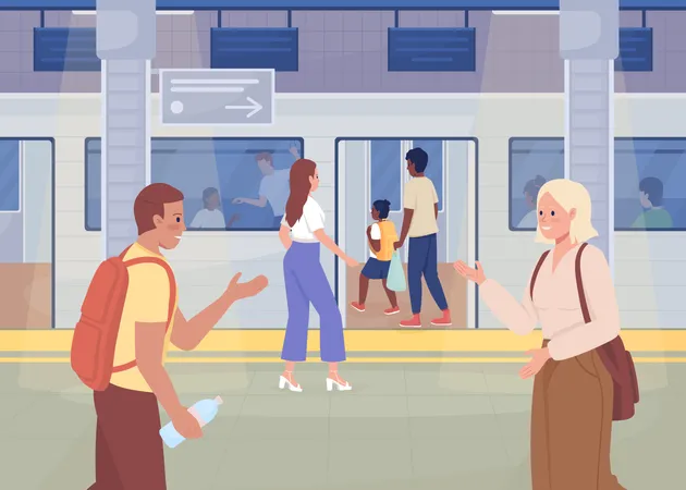 La vie quotidienne à la station de métro  Illustration