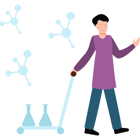 Lab assistant carrying chemical flasks  Illustration