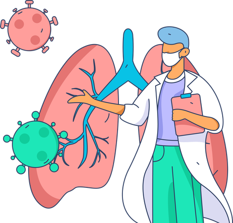 Lab assistant doing research on lung  Illustration