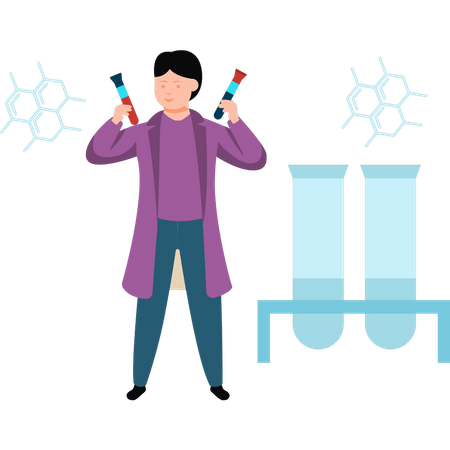 Lab assistant holding test tube samples  Illustration