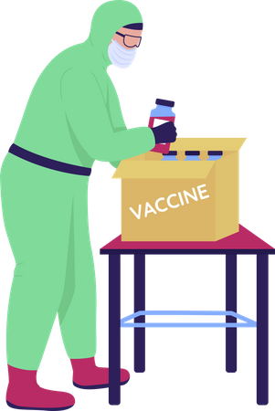Lab assistant packing up vaccine Illustration