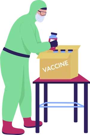 Lab assistant packing up vaccine  Illustration