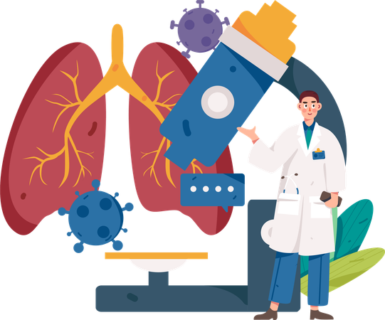 Lab assistant performs experiment on lungs  Illustration