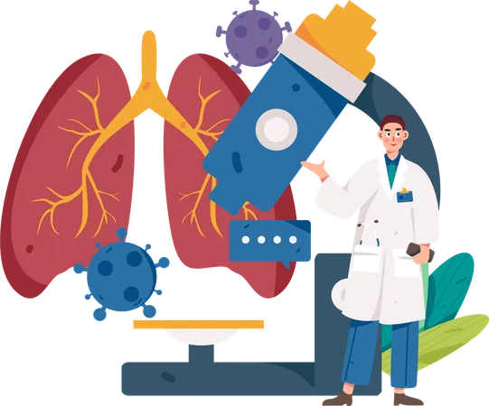 Lab assistant performs experiment on lungs  Illustration