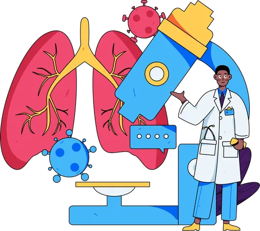 Lab assistant performs experiment on lungs  Illustration