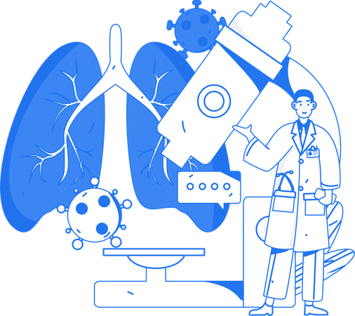 Lab assistant performs experiment on lungs  Illustration