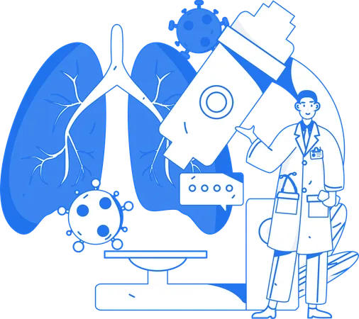 Lab assistant performs experiment on lungs  Illustration